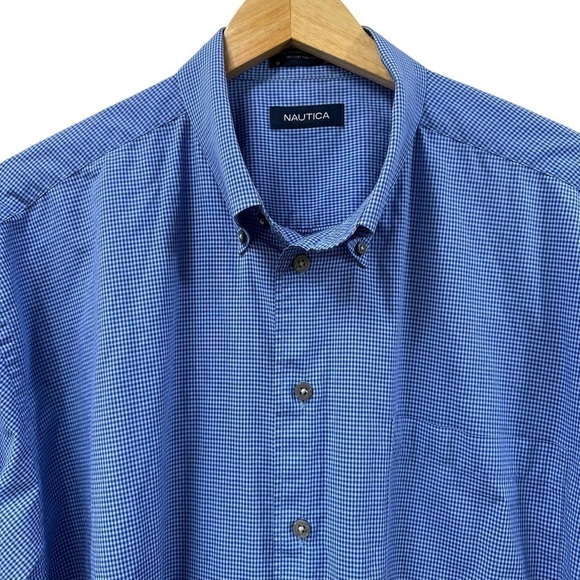 Nautica Blue Check Men's Dress Shirt Button Down, 17, 34/35 - Picture 2 of 6